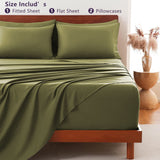 Hotel Soft Bed Sheet Set- Bedding Sheets & Pillowcases -Breathable Bedding - Wrinkle, Fade, Stain Resistant-Deep Pocket Flat Fitted Bed Sheet Set(Olive green,King)