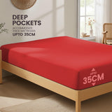 Hotel Quality Fitted Sheet - 1 Piece Fitted Sheet  -Breathable Bedding - Wrinkle, Fade, Stain Resistant- 16inch/40cm Deep Pocket Fitted Bed Sheet-Wrinkle and Fade Resistant,(Red,King) In Australia - Darrahopens