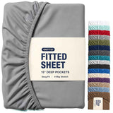 Hotel Quality Fitted Sheet - 1 Piece Fitted Sheet  -Breathable Bedding - Wrinkle, Fade, Stain Resistant- 16inch/40cm Deep Pocket Fitted Bed Sheet-Wrinkle and Fade Resistant,(Grey,King) In Australia - Darrahopens