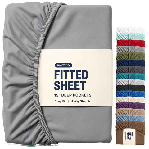 Hotel Quality Fitted Sheet - 1 Piece Fitted Sheet  -Breathable Bedding - Wrinkle, Fade, Stain Resistant- 16inch/40cm Deep Pocket Fitted Bed Sheet-Wrinkle and Fade Resistant,(Grey,King) In Australia - Darrahopens