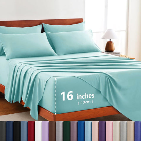 Hotel Soft Bed Sheet Set- Bedding Sheets & Pillowcases -Breathable Bedding - Wrinkle, Fade, Stain Resistant-Deep Pocket Flat Fitted Bed Sheet Set(Ice Blue,King Single) In Australia - Darrahopens