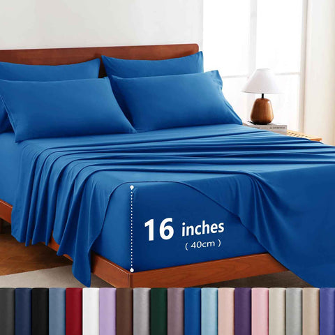 Hotel Soft Bed Sheet Set- Bedding Sheets & Pillowcases -Breathable Bedding - Wrinkle, Fade, Stain Resistant-Deep Pocket Flat Fitted Bed Sheet Set(Royal blue,King Single) In Australia - Darrahopens