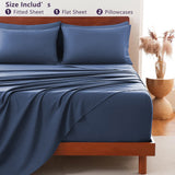 Hotel Soft Bed Sheet Set- Bedding Sheets & Pillowcases -Breathable Bedding - Wrinkle, Fade, Stain Resistant-Deep Pocket Flat Fitted Bed Sheet Set(Navy,King Single)
