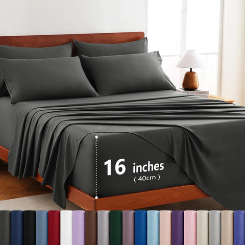 Hotel Soft Bed Sheet Set- Bedding Sheets & Pillowcases -Breathable Bedding - Wrinkle, Fade, Stain Resistant-Deep Pocket Flat Fitted Bed Sheet Set(Dark gray,King Single) In Australia - Darrahopens