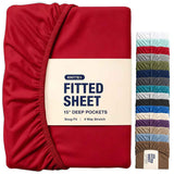 Hotel Quality Fitted Sheet - 1 Piece Fitted Sheet  -Breathable Bedding - Wrinkle, Fade, Stain Resistant- 16inch/40cm Deep Pocket Fitted Bed Sheet-Wrinkle and Fade Resistant,(Red,King Single) In Australia - Darrahopens