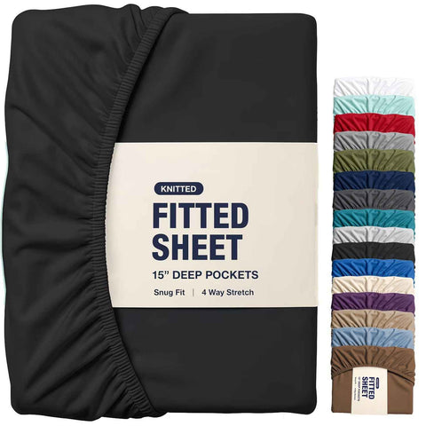 Hotel Quality Fitted Sheet - 1 Piece Fitted Sheet  -Breathable Bedding - Wrinkle, Fade, Stain Resistant- 16inch/40cm Deep Pocket Fitted Bed Sheet-Wrinkle and Fade Resistant,(Black,King Single) In Australia - Darrahopens