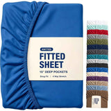 Hotel Quality Fitted Sheet - 1 Piece Fitted Sheet  -Breathable Bedding - Wrinkle, Fade, Stain Resistant- 16inch/40cm Deep Pocket Fitted Bed Sheet-Wrinkle and Fade Resistant,(Royal blue,King Single) In Australia - Darrahopens