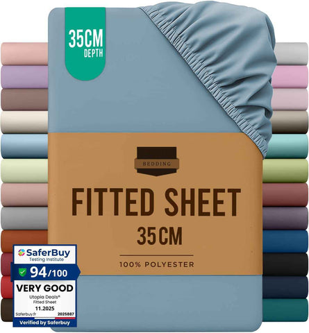 Hotel Quality Fitted Sheet - 1 Piece Fitted Sheet  -Breathable Bedding - Wrinkle, Fade, Stain Resistant- 16inch/40cm Deep Pocket Fitted Bed Sheet-Wrinkle and Fade Resistant,(Ocean,King Single) In Australia - Darrahopens