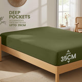 Hotel Quality Fitted Sheet - 1 Piece Fitted Sheet  -Breathable Bedding - Wrinkle, Fade, Stain Resistant- 16inch/40cm Deep Pocket Fitted Bed Sheet-Wrinkle and Fade Resistant,(Olive green,King Single)