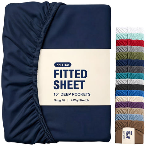 Hotel Quality Fitted Sheet - 1 Piece Fitted Sheet  -Breathable Bedding - Wrinkle, Fade, Stain Resistant- 16inch/40cm Deep Pocket Fitted Bed Sheet-Wrinkle and Fade Resistant,(Navy,King Single) In Australia - Darrahopens