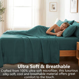 Hotel Soft Bed Sheet Set- Bedding Sheets & Pillowcases -Breathable Bedding - Wrinkle, Fade, Stain Resistant-Deep Pocket Flat Fitted Bed Sheet Set(Biscay blue,Queen) In Australia - Darrahopens