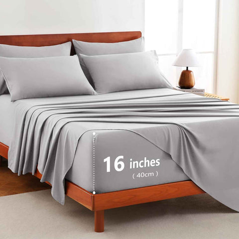 Hotel Soft Bed Sheet Set- Bedding Sheets & Pillowcases -Breathable Bedding - Wrinkle, Fade, Stain Resistant-Deep Pocket Flat Fitted Bed Sheet Set(Silver-gray,Queen) In Australia - Darrahopens