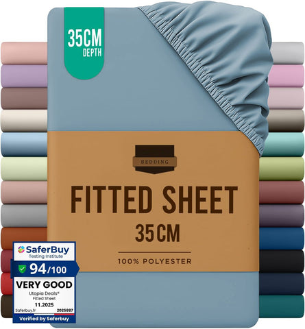 Hotel Quality Fitted Sheet - 1 Piece Fitted Sheet  -Breathable Bedding - Wrinkle, Fade, Stain Resistant- 16inch/40cm Deep Pocket Fitted Bed Sheet-Wrinkle and Fade Resistant,(Ocean,Queen) In Australia - Darrahopens