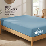 Hotel Quality Fitted Sheet - 1 Piece Fitted Sheet  -Breathable Bedding - Wrinkle, Fade, Stain Resistant- 16inch/40cm Deep Pocket Fitted Bed Sheet-Wrinkle and Fade Resistant,(Ocean,Queen) In Australia - Darrahopens