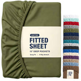 Hotel Quality Fitted Sheet - 1 Piece Fitted Sheet  -Breathable Bedding - Wrinkle, Fade, Stain Resistant- 16inch/40cm Deep Pocket Fitted Bed Sheet-Wrinkle and Fade Resistant,(Olive green,Queen) In Australia - Darrahopens