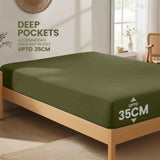 Hotel Quality Fitted Sheet - 1 Piece Fitted Sheet  -Breathable Bedding - Wrinkle, Fade, Stain Resistant- 16inch/40cm Deep Pocket Fitted Bed Sheet-Wrinkle and Fade Resistant,(Olive green,Queen) In Australia - Darrahopens