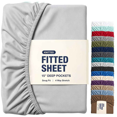 Hotel Quality Fitted Sheet - 1 Piece Fitted Sheet  -Breathable Bedding - Wrinkle, Fade, Stain Resistant- 16inch/40cm Deep Pocket Fitted Bed Sheet-Wrinkle and Fade Resistant,(Silver-gray,Queen) In Australia - Darrahopens