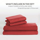 Hotel Soft Microfiber Duvet Cover Set-2000TC Quilt Cover Set & Pillowcases -1 Donna Cover Zipper Closure & 1 x Pillowcases-Breathable Bedding - Wrinkle, Fade, Stain Resistant(Red,Single)