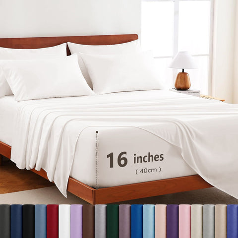Hotel Soft Bed Sheet Set- Bedding Sheets & Pillowcases -Breathable Bedding - Wrinkle, Fade, Stain Resistant-Deep Pocket Flat Fitted Bed Sheet Set(White,Single) In Australia - Darrahopens