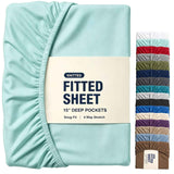 Hotel Quality Fitted Sheet - 1 Piece Fitted Sheet  -Breathable Bedding - Wrinkle, Fade, Stain Resistant- 16inch/40cm Deep Pocket Fitted Bed Sheet-Wrinkle and Fade Resistant,(Ice blue,Single) In Australia - Darrahopens