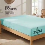 Hotel Quality Fitted Sheet - 1 Piece Fitted Sheet  -Breathable Bedding - Wrinkle, Fade, Stain Resistant- 16inch/40cm Deep Pocket Fitted Bed Sheet-Wrinkle and Fade Resistant,(Ice blue,Single) In Australia - Darrahopens