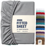 Hotel Quality Fitted Sheet - 1 Piece Fitted Sheet  -Breathable Bedding - Wrinkle, Fade, Stain Resistant- 16inch/40cm Deep Pocket Fitted Bed Sheet-Wrinkle and Fade Resistant,(Grey,Single) In Australia - Darrahopens