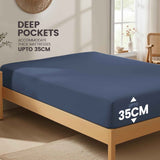 Hotel Quality Fitted Sheet - 1 Piece Fitted Sheet  -Breathable Bedding - Wrinkle, Fade, Stain Resistant- 16inch/40cm Deep Pocket Fitted Bed Sheet-Wrinkle and Fade Resistant,(Navy,Single) In Australia - Darrahopens