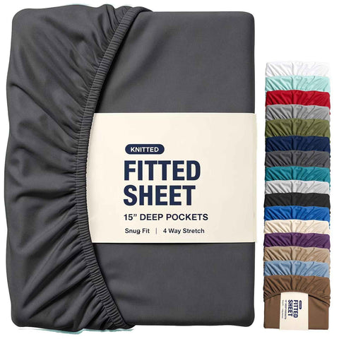Hotel Quality Fitted Sheet - 1 Piece Fitted Sheet  -Breathable Bedding - Wrinkle, Fade, Stain Resistant- 16inch/40cm Deep Pocket Fitted Bed Sheet-Wrinkle and Fade Resistant,(Dark gray,Single) In Australia - Darrahopens