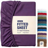 Hotel Quality Fitted Sheet - 1 Piece Fitted Sheet  -Breathable Bedding - Wrinkle, Fade, Stain Resistant- 16inch/40cm Deep Pocket Fitted Bed Sheet-Wrinkle and Fade Resistant,(Purple,Single) In Australia - Darrahopens