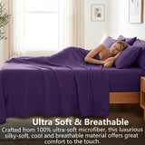 Hotel Soft Bed Sheet Set- Bedding Sheets & Pillowcases -Breathable Bedding - Wrinkle, Fade, Stain Resistant-Deep Pocket Flat Fitted Bed Sheet Set(Purple,Super King)