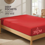 Hotel Quality Fitted Sheet - 1 Piece Fitted Sheet  -Breathable Bedding - Wrinkle, Fade, Stain Resistant- 16inch/40cm Deep Pocket Fitted Bed Sheet-Wrinkle and Fade Resistant,(Red,Super King) In Australia - Darrahopens