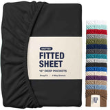 Hotel Quality Fitted Sheet - 1 Piece Fitted Sheet  -Breathable Bedding - Wrinkle, Fade, Stain Resistant- 16inch/40cm Deep Pocket Fitted Bed Sheet-Wrinkle and Fade Resistant,(Black,Super King) In Australia - Darrahopens
