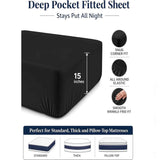 Hotel Quality Fitted Sheet - 1 Piece Fitted Sheet  -Breathable Bedding - Wrinkle, Fade, Stain Resistant- 16inch/40cm Deep Pocket Fitted Bed Sheet-Wrinkle and Fade Resistant,(Black,Super King) In Australia - Darrahopens