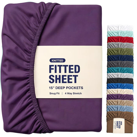 Hotel Quality Fitted Sheet - 1 Piece Fitted Sheet  -Breathable Bedding - Wrinkle, Fade, Stain Resistant- 16inch/40cm Deep Pocket Fitted Bed Sheet-Wrinkle and Fade Resistant,(Purple,Super King) In Australia - Darrahopens