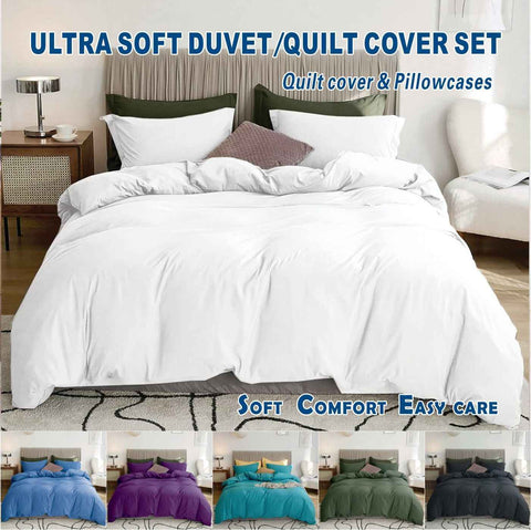 3 Piece Hotel Soft Microfiber Quilt Cover Set-2000TC Duvet/Donna Cover Set & Pillowcases -1 Quilt Cover Zipper Closure & 1 x Pillowcases-Breathable Bedding - Wrinkle, Fade, Stain Resistant(White,Double)