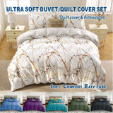 3 Piece Hotel Soft Microfiber Quilt Cover Set-2000TC Duvet/Donna Cover Set & Pillowcases -1 Quilt Cover Zipper Closure & 1 x Pillowcases-Breathable Bedding - Wrinkle, Fade, Stain Resistant(Marble Gleam,Double)