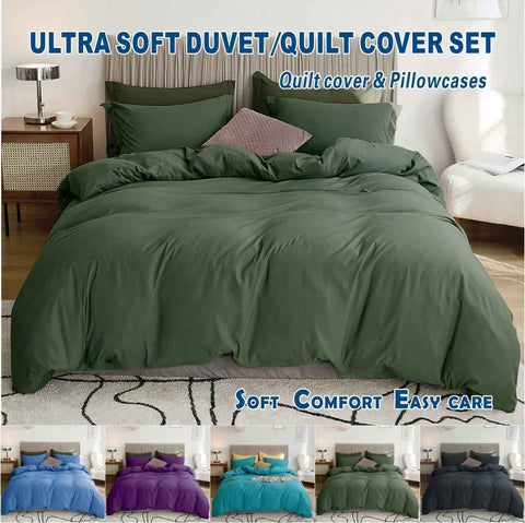 3 Piece Hotel Soft Microfiber Quilt Cover Set-2000TC Duvet/Donna Cover Set & Pillowcases -1 Quilt Cover Zipper Closure & 1 x Pillowcases-Breathable Bedding - Wrinkle, Fade, Stain Resistant(Olive green,Double)