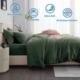 3 Piece Hotel Soft Microfiber Quilt Cover Set-2000TC Duvet/Donna Cover Set & Pillowcases -1 Quilt Cover Zipper Closure & 1 x Pillowcases-Breathable Bedding - Wrinkle, Fade, Stain Resistant(Olive green,Double)