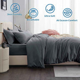3 Piece Hotel Soft Microfiber Quilt Cover Set-2000TC Duvet/Donna Cover Set & Pillowcases -1 Quilt Cover Zipper Closure & 1 x Pillowcases-Breathable Bedding - Wrinkle, Fade, Stain Resistant(Dark gray,Double)