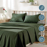 4 Piece Bed Sheet Set- Bedding Sheets & Pillowcases -Breathable Bedding - Wrinkle, Fade, Stain Resistant-Deep Pocket Flat Fitted Bed Sheet Set(Olive green,Double)