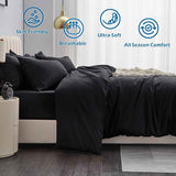 3 Piece Hotel Soft Microfiber Quilt Cover Set-2000TC Duvet/Donna Cover Set & Pillowcases -1 Quilt Cover Zipper Closure & 1 x Pillowcases-Breathable Bedding - Wrinkle, Fade, Stain Resistant(Black,King)