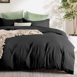 3 Piece Hotel Soft Microfiber Quilt Cover Set-2000TC Duvet/Donna Cover Set & Pillowcases -1 Quilt Cover Zipper Closure & 1 x Pillowcases-Breathable Bedding - Wrinkle, Fade, Stain Resistant(Black,King)