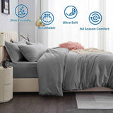 3 Piece Hotel Soft Microfiber Quilt Cover Set-2000TC Duvet/Donna Cover Set & Pillowcases -1 Quilt Cover Zipper Closure & 1 x Pillowcases-Breathable Bedding - Wrinkle, Fade, Stain Resistant(Grey,King)