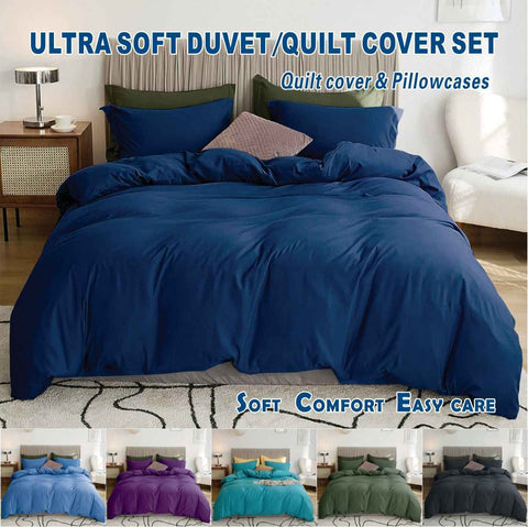 3 Piece Hotel Soft Microfiber Quilt Cover Set-2000TC Duvet/Donna Cover Set & Pillowcases -1 Quilt Cover Zipper Closure & 1 x Pillowcases-Breathable Bedding - Wrinkle, Fade, Stain Resistant(Navy,King)