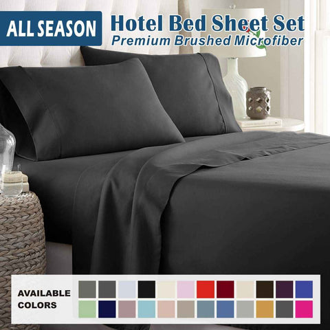 4 Piece Bed Sheet Set- Bedding Sheets & Pillowcases -Breathable Bedding - Wrinkle, Fade, Stain Resistant-Deep Pocket Flat Fitted Bed Sheet Set(Black,King)
