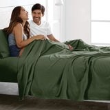 4 Piece Bed Sheet Set- Bedding Sheets & Pillowcases -Breathable Bedding - Wrinkle, Fade, Stain Resistant-Deep Pocket Flat Fitted Bed Sheet Set(Olive green,King)
