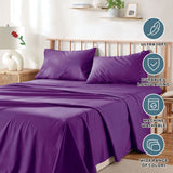 3 Piece Bed Sheet Set- Bedding Sheets & Pillowcases -Breathable Bedding - Wrinkle, Fade, Stain Resistant-Deep Pocket Flat Fitted Bed Sheet Set(Purple,King Single)