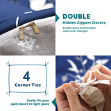 3 Piece Hotel Soft Microfiber Quilt Cover Set-2000TC Duvet/Donna Cover Set & Pillowcases -1 Quilt Cover Zipper Closure & 1 x Pillowcases-Breathable Bedding - Wrinkle, Fade, Stain Resistant(Navy Floral,Queen)