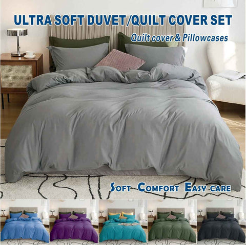 2 Piece Hotel Soft Microfiber Quilt Cover Set-2000TC Duvet/Donna Cover Set & Pillowcases -1 Quilt Cover Zipper Closure & 1 x Pillowcases-Breathable Bedding - Wrinkle, Fade, Stain Resistant(Grey,Single)