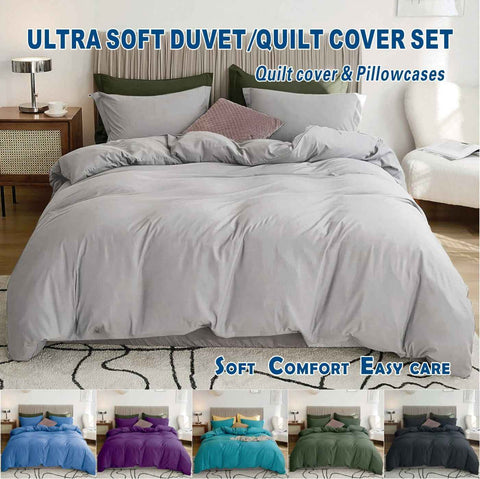2 Piece Hotel Soft Microfiber Quilt Cover Set-2000TC Duvet/Donna Cover Set & Pillowcases -1 Quilt Cover Zipper Closure & 1 x Pillowcases-Breathable Bedding - Wrinkle, Fade, Stain Resistant(Silver-gray,Single)